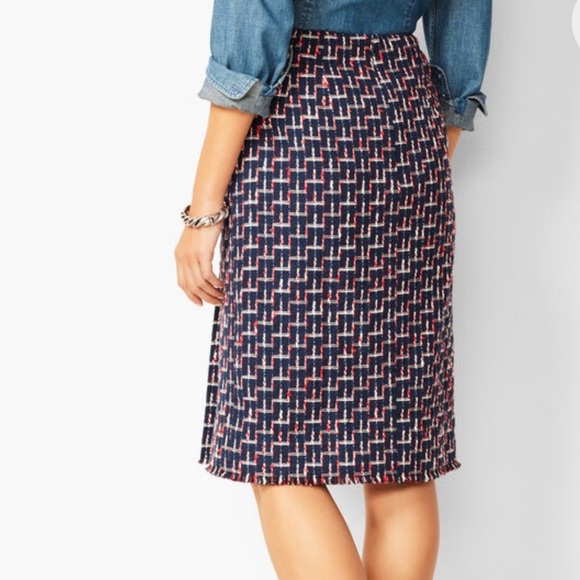 Talbots Womens Boucle Wrap Skirt Knee Length Navy Red White Size 16 New - Picture 2 of 14